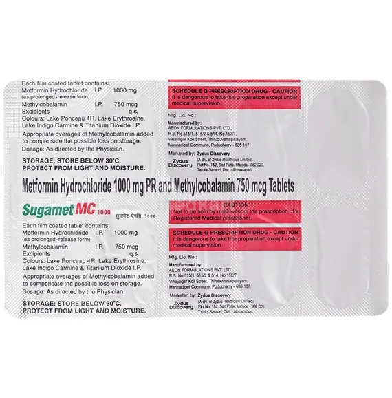 sugamet mc 1000mg tablet 10's